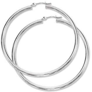 JewelBasket 14K White Gold Hoop Earrings 2 Inch diameter 3mm at 