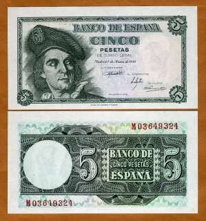 Spain, 5 Pesetas, 1948, P 136, UNC  