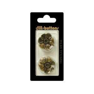  Dill Buttons 23mm Shank Flower Metal Antique Brass 2pc 