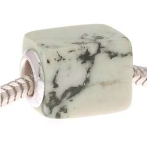  Gemstone Rectangle Bead Fits Pandora White Marble Jasper 