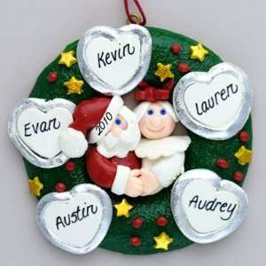  Personalized Wreath (5) Hearts Claydough Christmas Ornament 