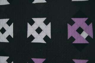 20s AMISH Black Background Churn Dash Antique Quilt  