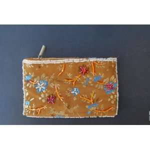  Small Embroidered Flower Brocade Makeup Bags   Brown 