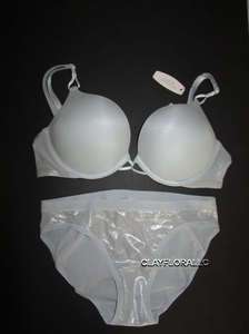 NEW sexy Victorias Secret MIRACULOUS Push Up Silver White Bra SET 34B 