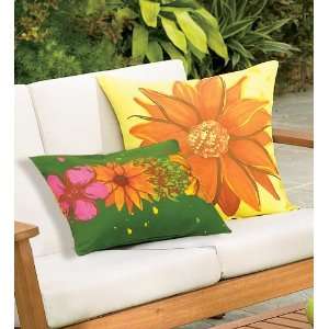  Set of 3 Cotton Covered Indoor/Outdoor Pillows with Floral 