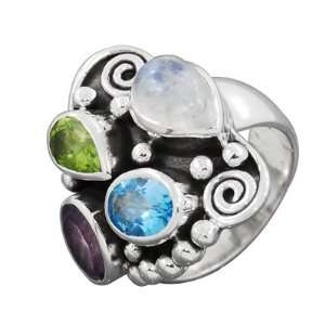   Topaz, Rainbow Moonstone, Peridot, Blue Topaz, Amethyst Gemstone Ring