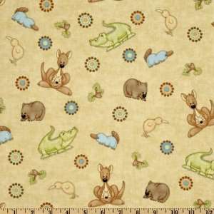  44 Wide Down Under Tossed Animals Yellow Fabric By The 