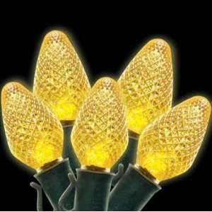  LED Faceted Gold Prelamped Light Set, Green Wire   Commercial C7 LED 
