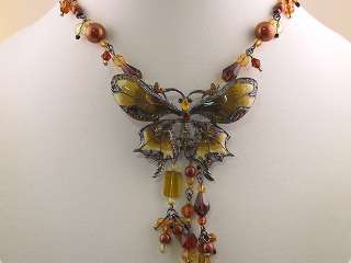 Topaz Color Crystal Butterfly Necklace Earrings s0301  
