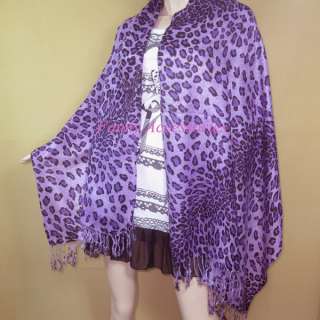 Leopard Prints Viscose Pashmina Scarf Shawl Purple  