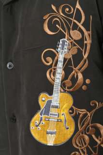 Rock House Mens Guitar Music Black Button Front Shirt. This Rockhouse 