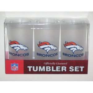 DENVER BRONCOS Team Logo Acrylic FROSTED TUMBLER CUPS (Set of 3 
