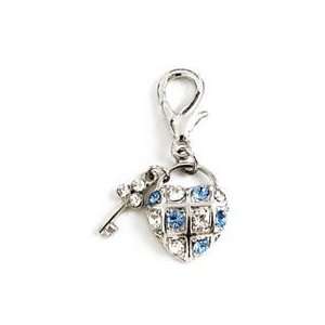    Blue Crystal Key to My Heart Dangler Dog Collar Charm