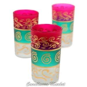  Moroccan Kiss Me Water or Tea Glasses Pink/Green/White 