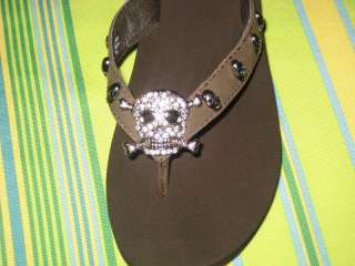 Yellow Box GIGGLE Skull pirate Flip Flop sandals 6 7 8  