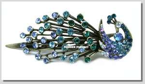 TPS Fashion Blue Peacock Crystal Hair Pin Clip K18  