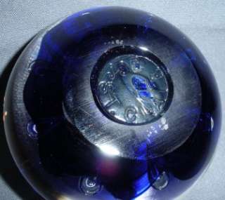 JOE ST CLAIR ART GLASS PAPERWEIGHT ROUND NIXON SULFIDE COBALT BLUE 