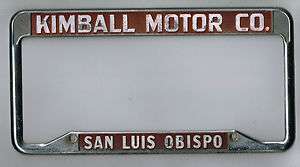 San Luis Obispo California Kimball Volkswagen VW Vintage License Plate 