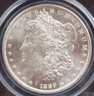 This is a 1889 Morgan Silver Dollar graded and authenticated by PCGS 