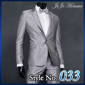 Skinny Slim Fit shiny silver Mens Suits Tuxedo US 39R  