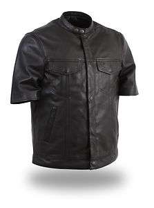 SOA Mens Anarchy 1/2 Sleeve Leather Shirt 2 Drop Pockets HD410 for 
