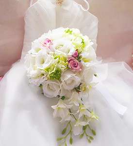 30cm 11.81 WHITE PINK ARTIFICIAL SILK WEDDING BRIDAL LILY ROSE FLOWER 