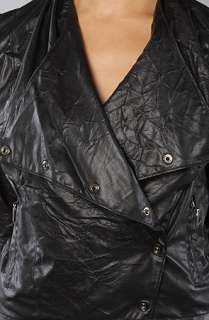 Blank Denim The Vegan Leather Shawl Biker Jacket in Black Bean 