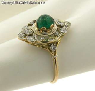 Antique Art Deco 18k Gold Diamond Cabochon Emerald Ring  
