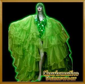 Christmas Green Organza cabaret Drag queen Ruffles Coat  