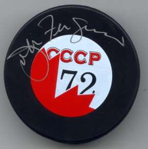 This is a 1972 Canada CCCP puck made in Slovakia. Signed in silver by 