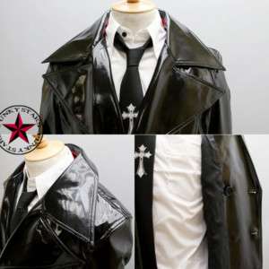 Japan Rock Goth Punk PVC Long Coat Jacket Pleather M  
