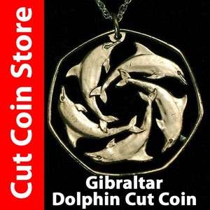 Gibraltar Swimming Dolphin Cut Coin Necklace Dolphins Ring Jewelry 