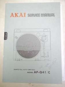 Vtg Akai Service/Repair Manual~AP Q41/C Turntable~Original  