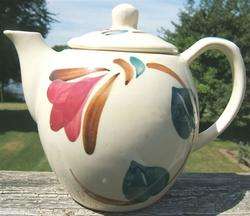 VINTAGE PURINTON WARE POTTERY RED IVY TEAPOT 1940s  