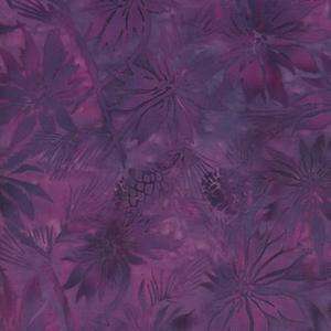 Poinsettias and Pine Cones in Rich Purples Batik Fabric  