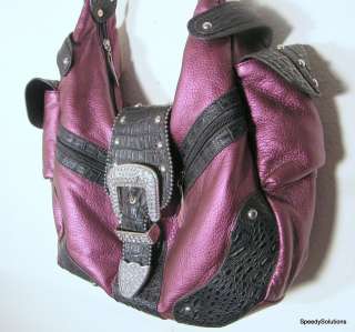 New Purple Western Belt Buckle Rhinestone Handbag Purse  