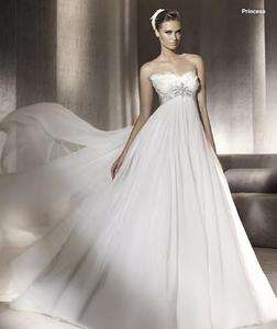 Elegant A line Strapless Chiffon Custom Wedding dress Bridal Gown Sz 