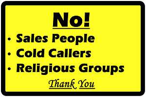 No Salesman Cold Callers Religious Groups Front Door Warning Notice 