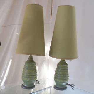  green ceramic lamp with yellow accents cream fabric shades the shade 