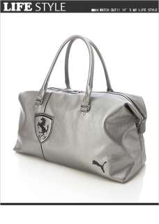 BN PUMA Ferrari LS Duffle Travel PU Leather Bag in Silver Color  