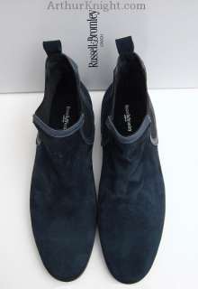 Russell & Bromley Navy Blue Suede Mens Chelsea Boots 8 Leather Sole 