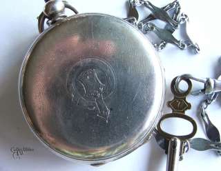 Antique Silver ARGENT Small Pocket Watch w/ Key and Chain  
