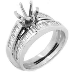   Gold Baguette Diamond Engagement Ring Semi Mount Bridal Set 1 Carat