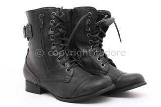 WOMENS COMBAT MILITARY ARMY WORKER LACE SHOES LADIES BUCKLE ANKLE BOOT 