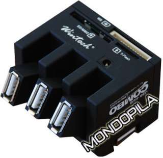 WINTECH LETTORE SCHEDE MEMORIA MMC SD MS + HUB USB 2.0  