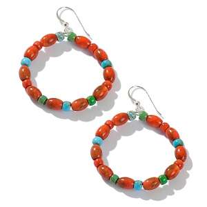Jay King Turquoise and Coral Bead Sterling Silver Hoop Earrings  