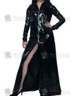 Sexy Black Long Sleeves Front Zipper PVC Dress