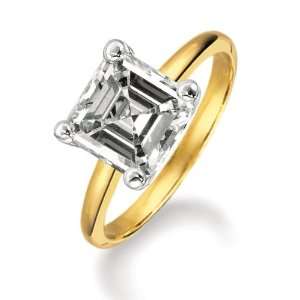 Certified 14k Yellow Gold Asscher Cut Diamond Solitaire Ring (0.74 