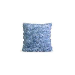 Baby Blue Square Throw Pillow with 3 Dimensional Rose Flowers 18 