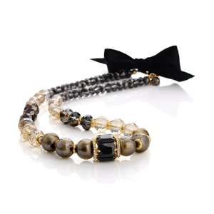   Grosgrain Ribbon Bow Swarovski Crystal Bead Necklace Choker Jewelry
